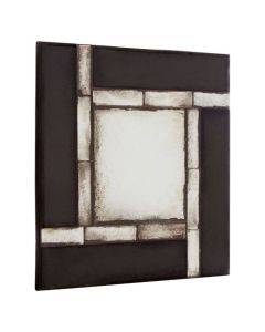 Rusper Square Tiled Design Wall Mirror In Antique Black Frame