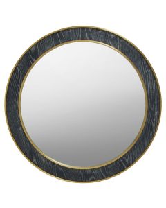 Lena Round Wall Mirror With Black And Grey Oak-Veneered Frame