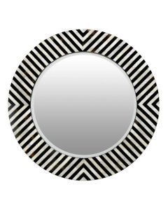 Obra Mother Of Pearl Round Wall Mirror With Black And White Wooden Frame