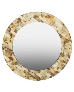 Obra Round Assorted Shell Wall Mirror With Cream Wooden Frame