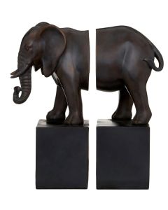Boho Stone Elephant Bookends In Bronze With Black Base