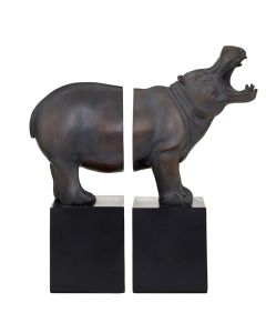 Boho Stone Hippo Bookends In Bronze With Black Base