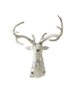 Stella Wall Mounted Aluminium Stag With Curved Antlers In Silver