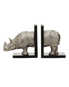 Koper Aluminium Set Of 2 Rhino Bookends In Silver