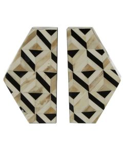 Harlo Resin Set Of 2 Intricate Pattern Bookends In Ivory And Black