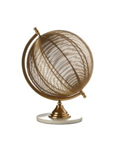 Melora Large Metal Globe Sculpture In Gold With White Marble Base