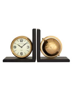 Churchill Mango Wood And Metal Set Of 2 Globe Clock Bookends