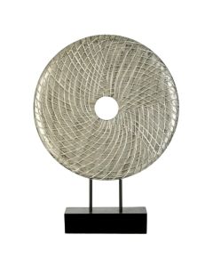 Elementi Round Wooden Disc Sculpture In Silver