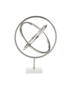 Mirano Steel Spiral Sculpture in Polished Silver With White Marble Base