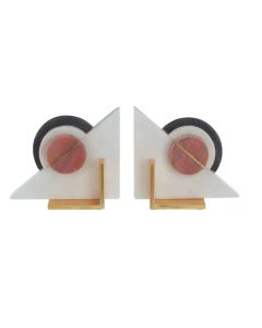 Kira Set Of 2 Marble Bookends In White And Gold