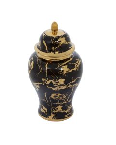 Marmo Ceramic Small Ceramic Jar In Black And Gold