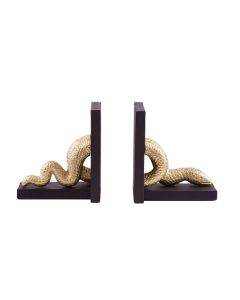 Serpent Wooden And Metal Set Of 2 Bookends In Warm Metallic