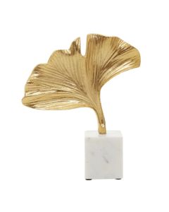 Mirano Metal Ginkgo Sculpture In Gold With White Marble Base