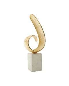Mirano Aluminium Curl Sculpture In Gold With White Marble Base