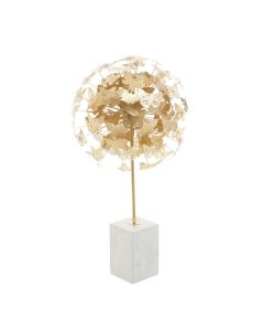 Mirano Metal Butterfly Sculpture In Gold With White Marble Base