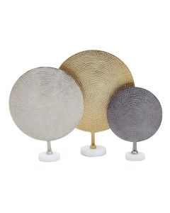 Elias Aluminium Set Of 3 Hammered Metal Sculptures In Gold Silver And Black