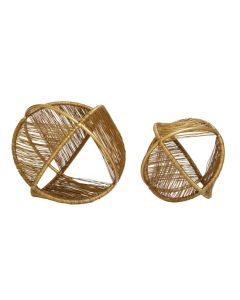 Enzo Metal Set Of 2 Wire Ball Ornaments In Gold