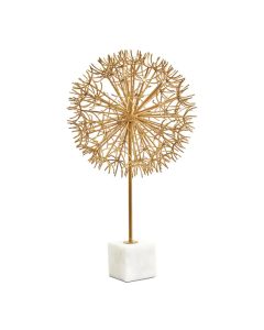 Evra Metal Dandelion Sculpture In Gold With White Marble Base