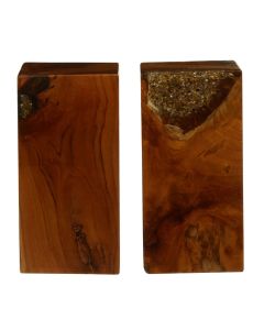 Sakra Teak Wood Set Of 2 Bookends In Dark Brown