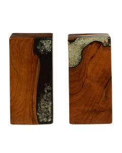 Sakra Teak Wood Set Of 2 Bookends In Burnt Effect