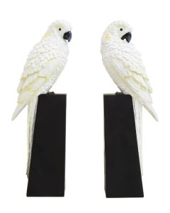 Boho Polyresin Set Of 2 Parrot Bookends In White And Gold