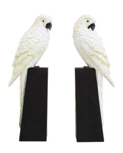 Boho Polyresin Set Of 2 Parrot Bookends In White And Gold