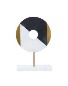 Omari Brass Disc Sculpture In Gold With White Marble Base
