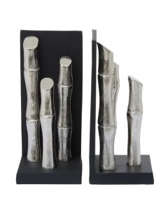 Hiba Metal Set Of 2 Bamboo Sticks Bookends In Silver