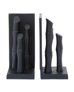 Hiba Metal Set Of 2 Bamboo Sticks Bookends In Black