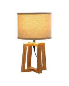 Lea Light Brown Fabric Shade Table Lamp With Natural Wooden Base