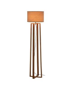 Lea Light Brown Fabric Shade Floor Lamp With Natural Wooden Base