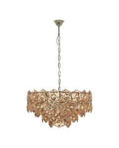 Rydello Large Amber Glass Chandelier Ceiling Light In Nickel