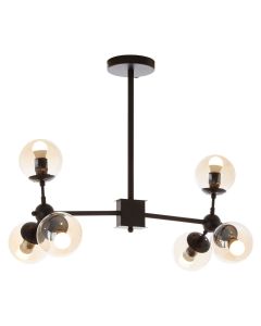 Abira 6 Brown Glass Shades Ceiling Pendant Light In Matt Black