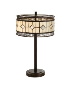 Waldorf Diamond Glass Shade Table Lamp In Bronze With Metal Base