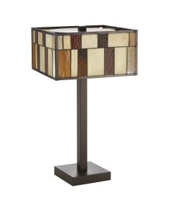 Waldorf Square Glass Shade Table Lamp In Bronze With Metal Base