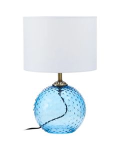 Noa White Fabric Shade Table Lamp With Blue Glass Globe Base