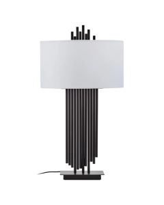 Impero White Linen Shade Table Lamp With Black Iron Metal Base