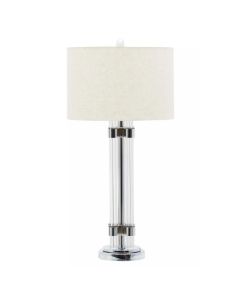Eman Ivory Fabric Shade Table Lamp With Matte Silver Base