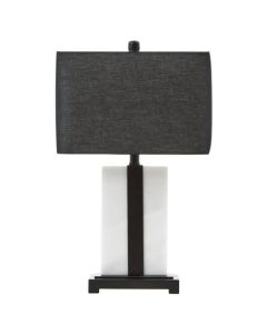 Elvie Black Fabric Shade Table Lamp With White Marble Base