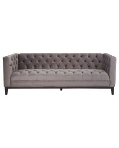 Sabine Velvet 3 Seater Sofa In Grey With Black Wooden Legs