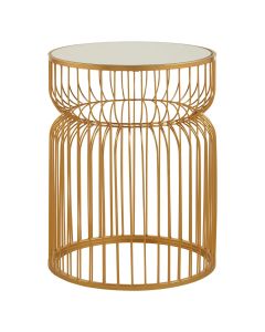Avantis Round Mirrored Side Table With Gold Metal Wireframe