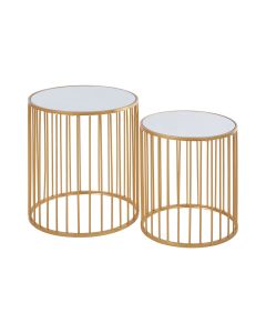 Avantis Round Mirrored Nest Of 2 Side Tables With Gold Frame