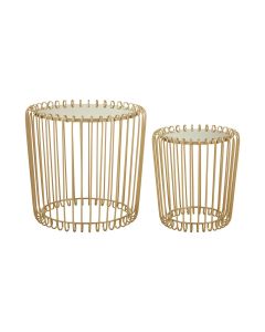 Avantis Mirrored Glass Set Of 2 Side Tables With Champagne Wireframe
