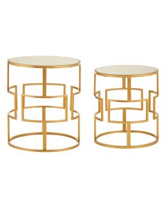 Avantis Round Mirrored Top Set Of 2 Side Tables With Gold Metal Frame