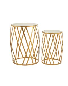 Avantis Mirrored Glass Set Of 2 Side Tables With Cross Design Frame