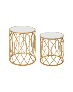 Avantis Round Mirrored Glass Set Of 2 Side Tables With Gold Frame