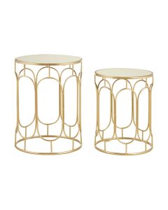 Avantis Mirrored Set Of 2 Side Tables With Champagne Metal Frame