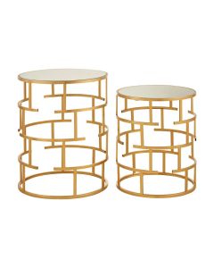 Avantis Mirrored Glass Set Of 2 Side Tables With Maze Design Frame