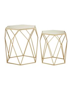Avantis Mirrored Glass Set Of 2 Side Tables With Hexagonal Frame