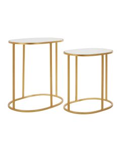 Avantis Oval Mirrored Top Set Of 2 Side Tables With Gold Metal Frame